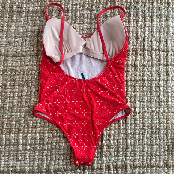 SOLD J. Crew Red Strappy One Piece Swimsuit in Laser Cut Eyelet Low Back Size 10 - Picture 5 of 8